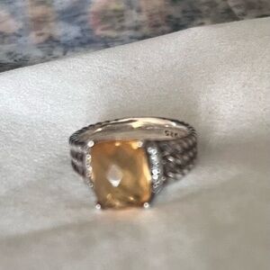 **SOLD**David Yurman Sterling Silver Petite Wheaton Citrine Diamonds Ring